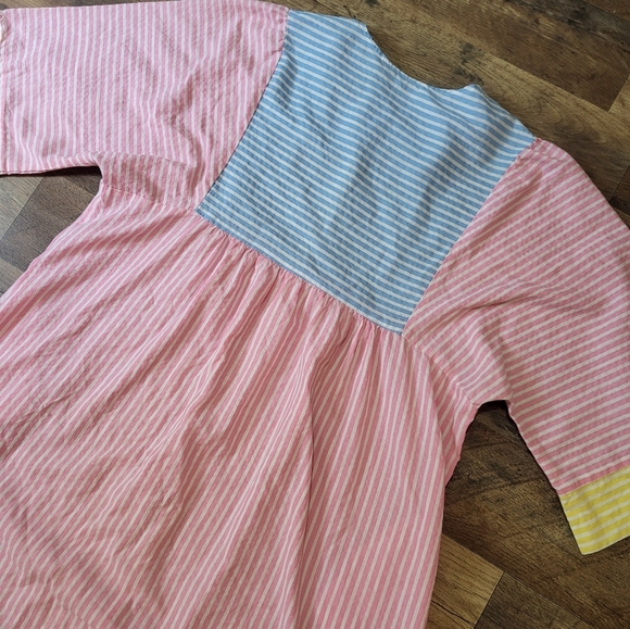 Vintage 80's Leisure Life Pastel Striped Zip-up Nightgown Muumuu Sleepwear Dress - Picture 7 of 7